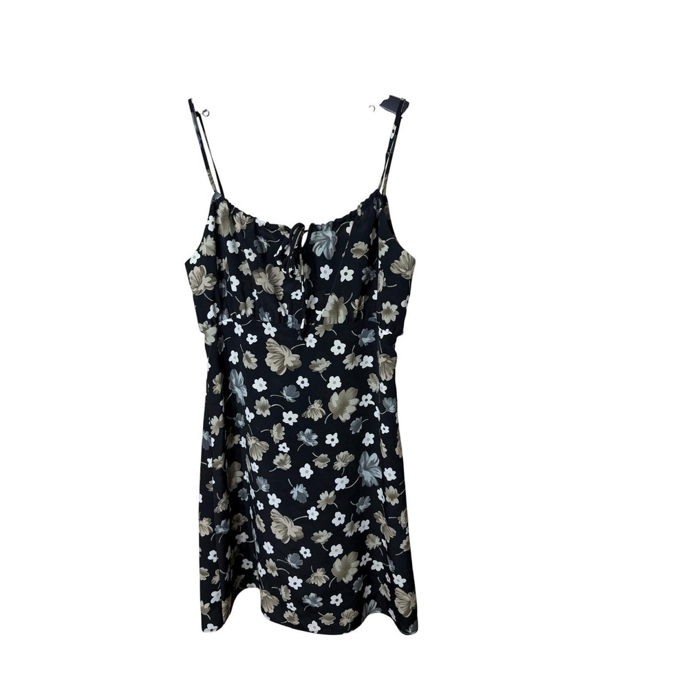 Heat Wave Vintage 90s Floral Mini Dress Black Spaghetti Strap Made in USA Small